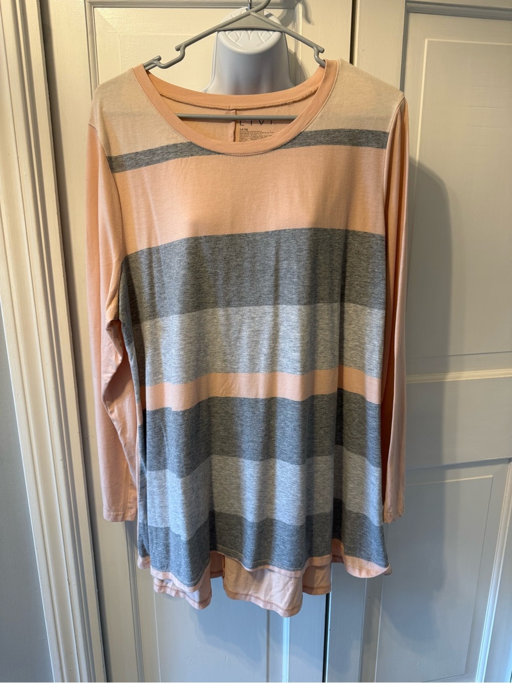 Livi Active Striped Long-Sleeve Top in Peach and Gray